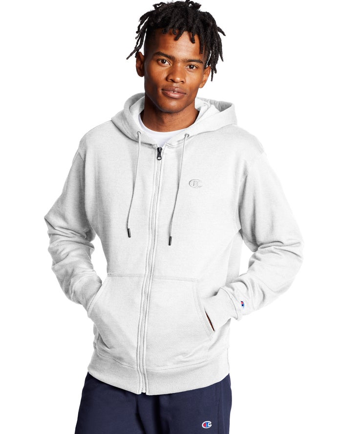 Champion Hoodie Heren - Grijs - Powerblend Fleece Full Zip C Logo ( 543092-ZPL )